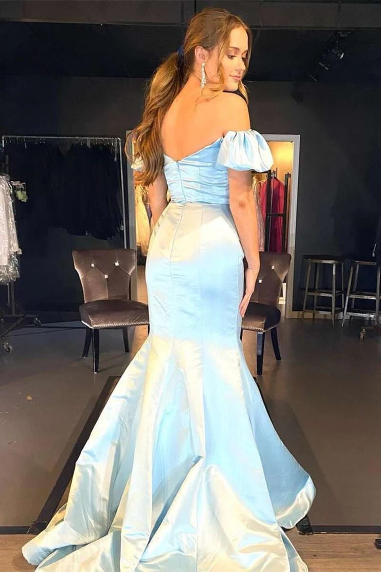 Vestido de fiesta de corte trompeta con mangas abullonadas y hombros descubiertos